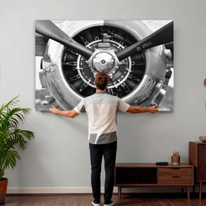 Vintage Propeller Plane Wall Art Canvas Print, Black and