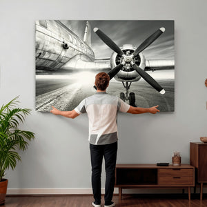 Vintage Airplane Wall Art Canvas Print, Black and White