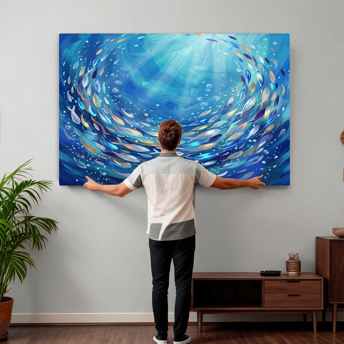 School of Fish Canvas Print | Blue Ocean Underwater Wall Art