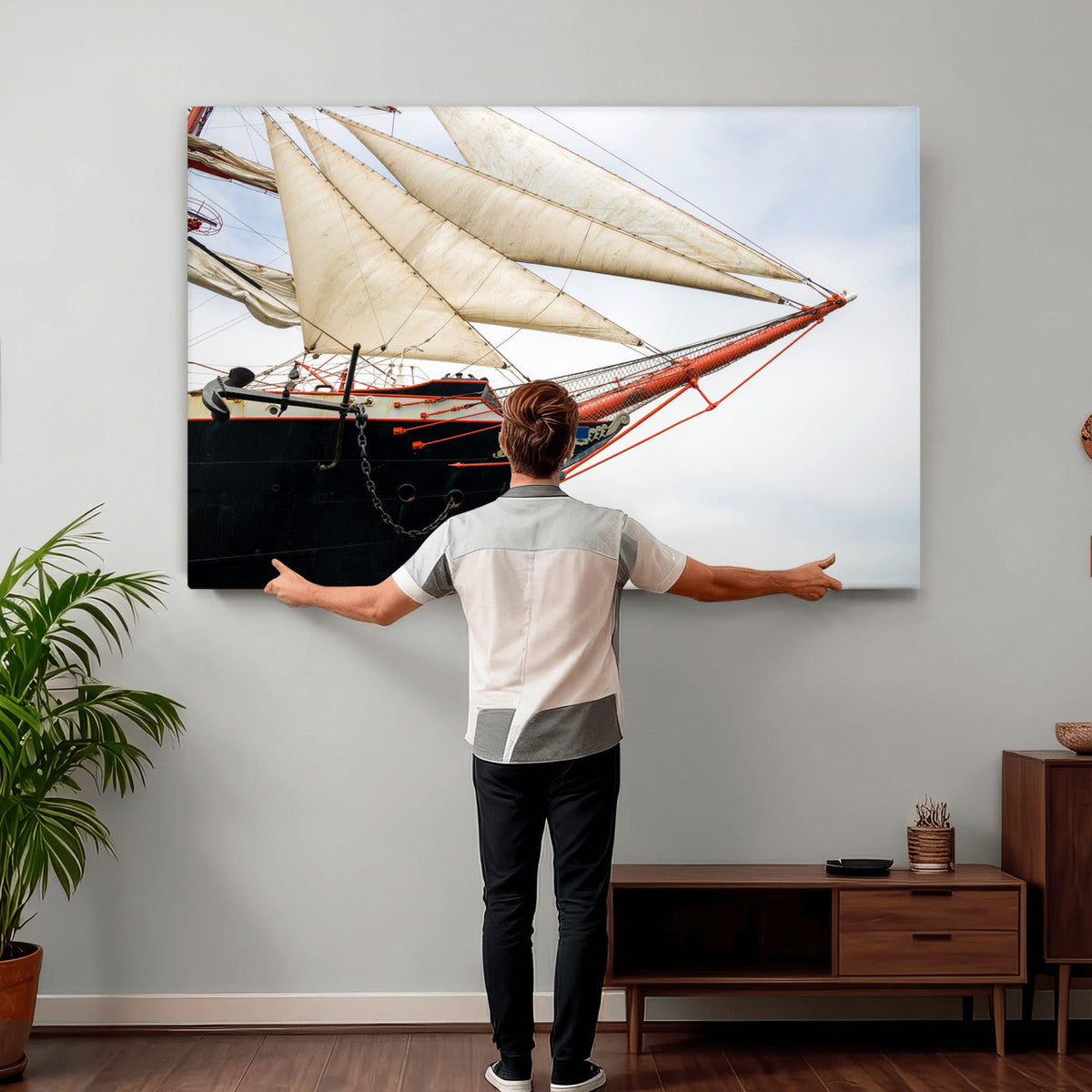 Sailboat Wall Art Canvas Print, Vintage Ship Bow Framed