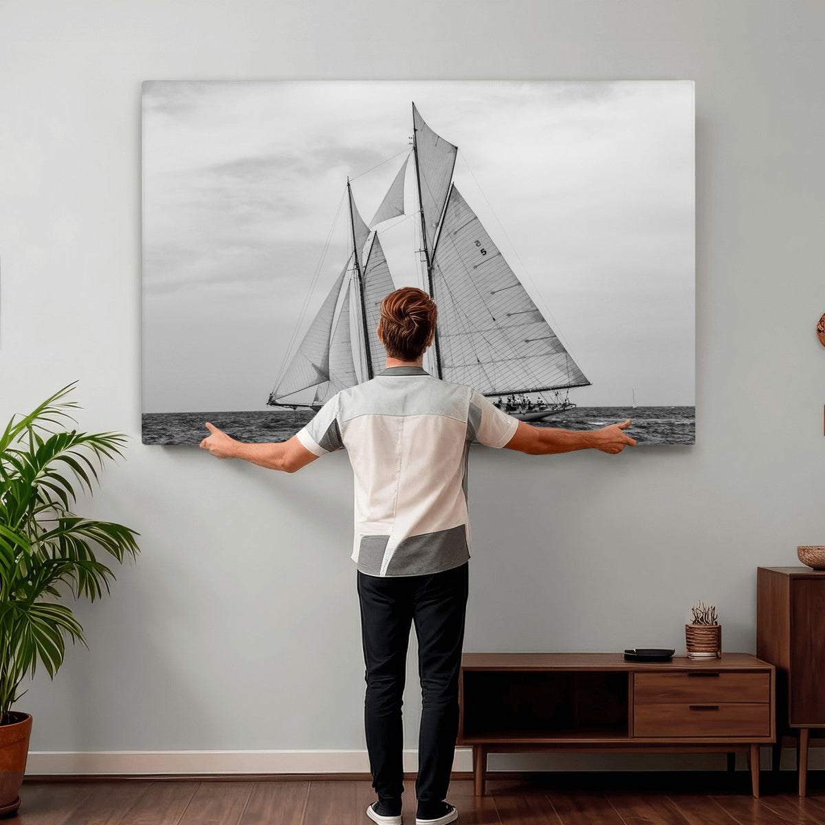 Vintage Sailboat Wall Art Canvas Print, Black and White