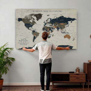 Custom Push Pin World Map Wall Art Canvas Print –