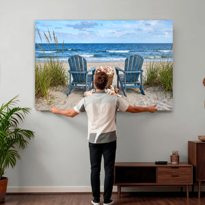 Large Beach Canvas Wall Art Coastal Adirondack Chairs Ocean