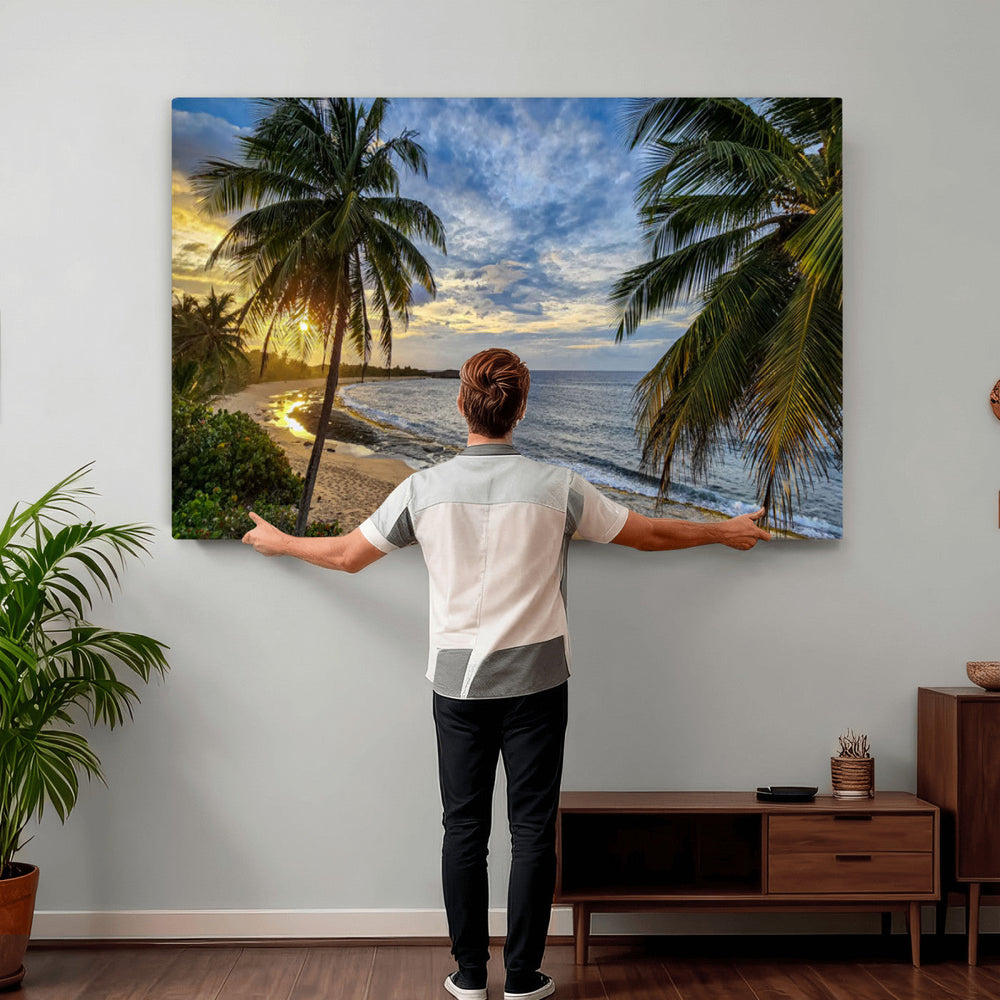 Mar Chiquita Beach Puerto Rico Canvas Wall Art, Manati Caribbean Coastal Photography Print, Tropical Ocean Sunset Decor