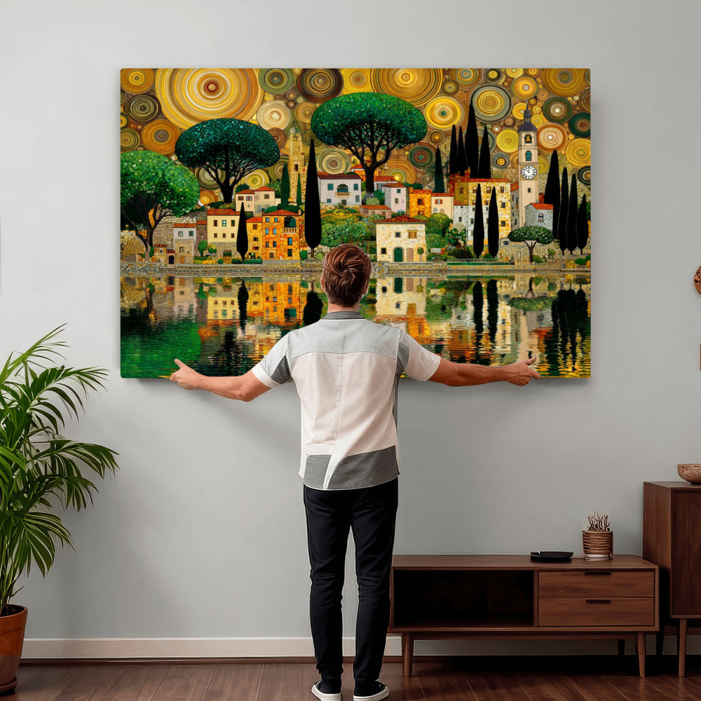 Gustav Klimt Golden Cityscape Wall Art Canvas Print,