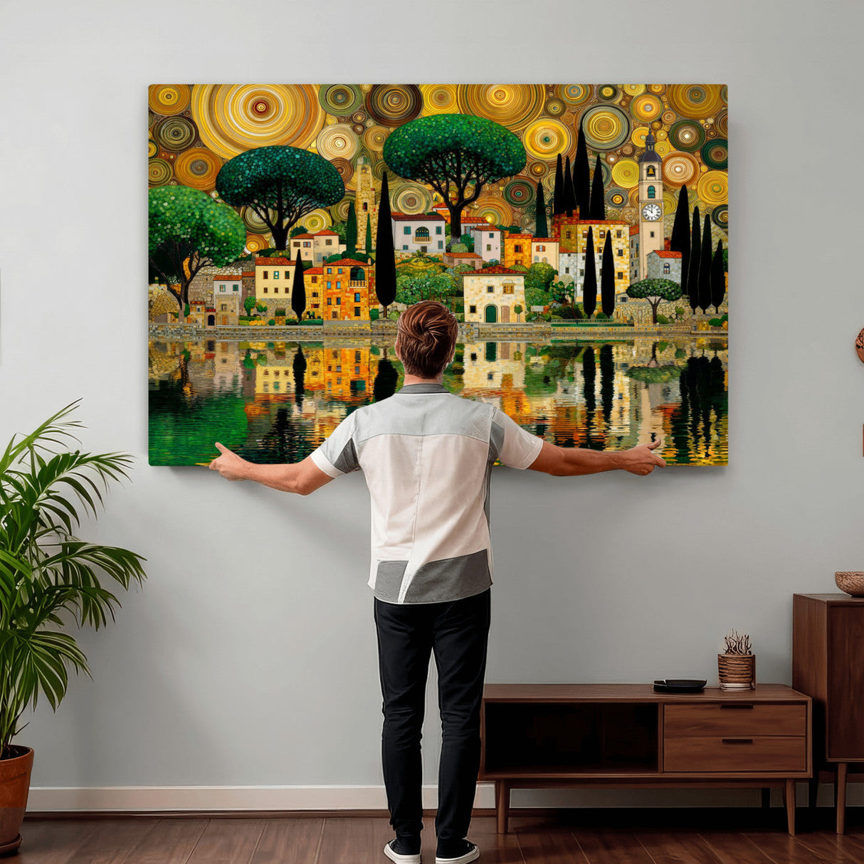 Gustav Klimt Golden Cityscape Wall Art Canvas Print,