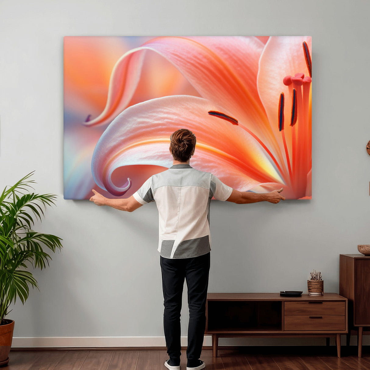 Peach Lily Canvas Wall Art, Coral Pink Flower Macro Photo Print, Botanical Bedroom Decor, Soft Floral Photography, Living Room Wall Art