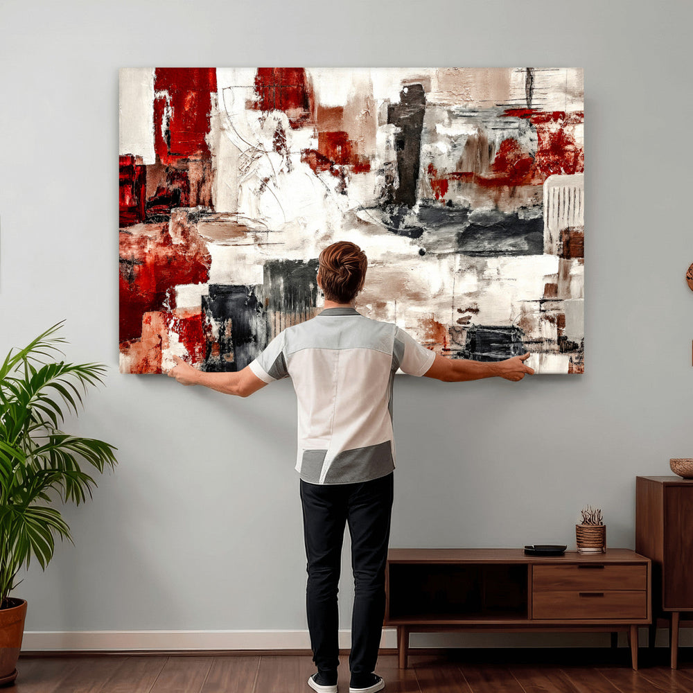 Blue Teal Abstract Canvas Wall Art, Modern Textured Painting Print, Navy Orange White Contemporary Art, Neutral Living Room Decor, Office Art