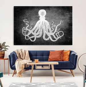 Black White Octopus Wall Art Canvas Print