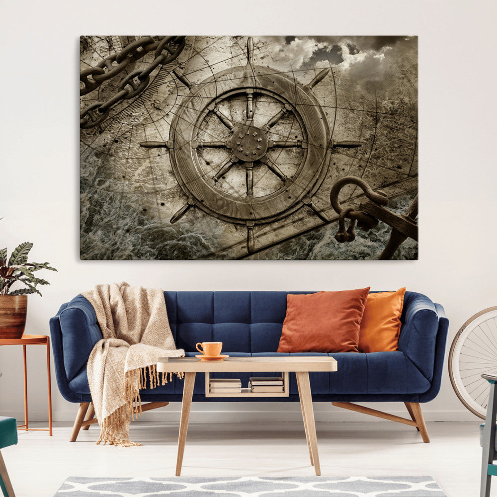 Wooden Ship Wheel Canvas Print, Multi Panel Canvas Wall Art