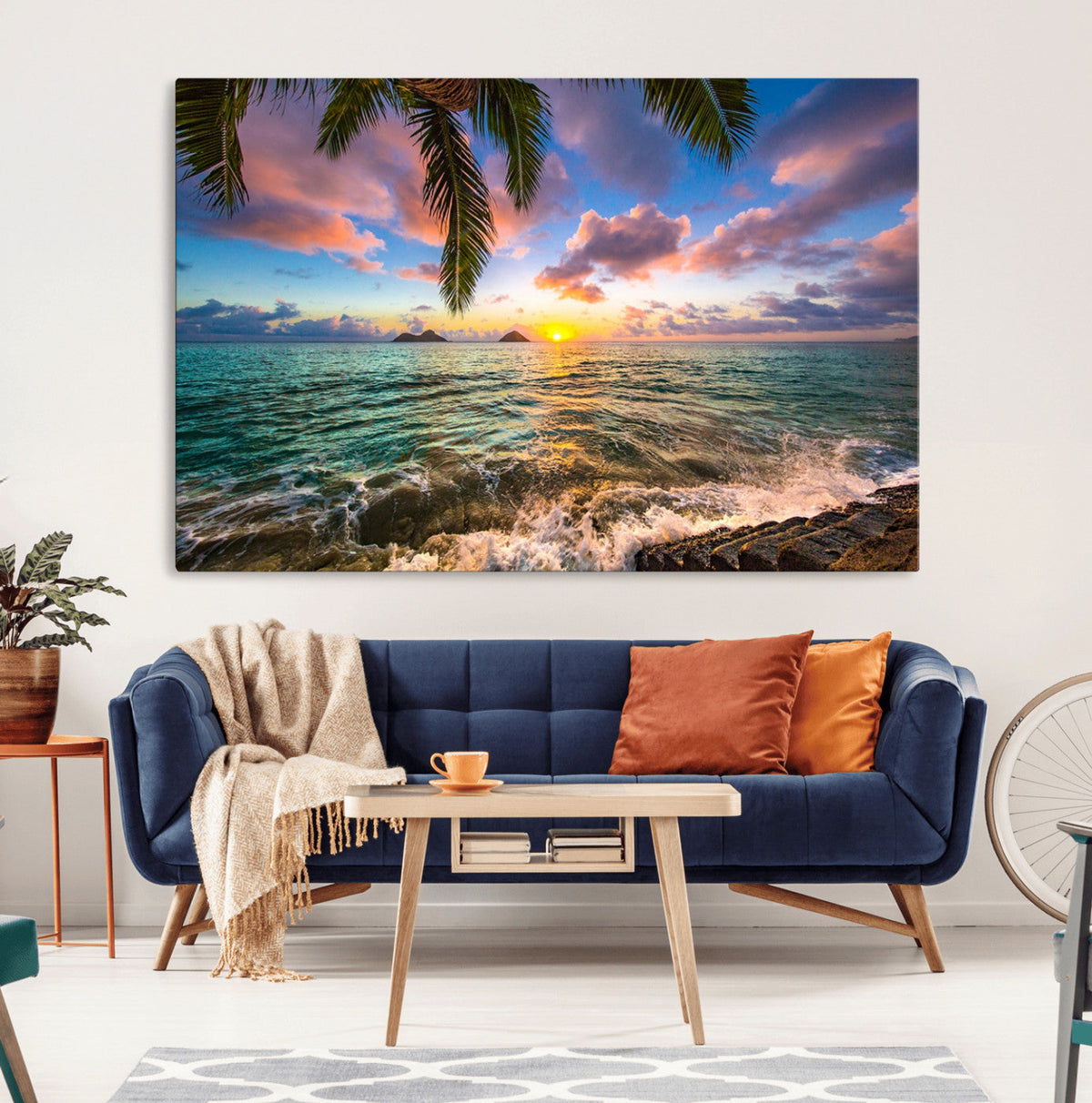 Framed Tropical Sunset Art Canvas Print