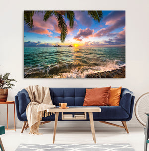 Framed Tropical Sunset Art Canvas Print