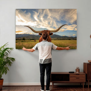 Texas Longhorn Canvas Wall Art – Majestic Triptych Animal