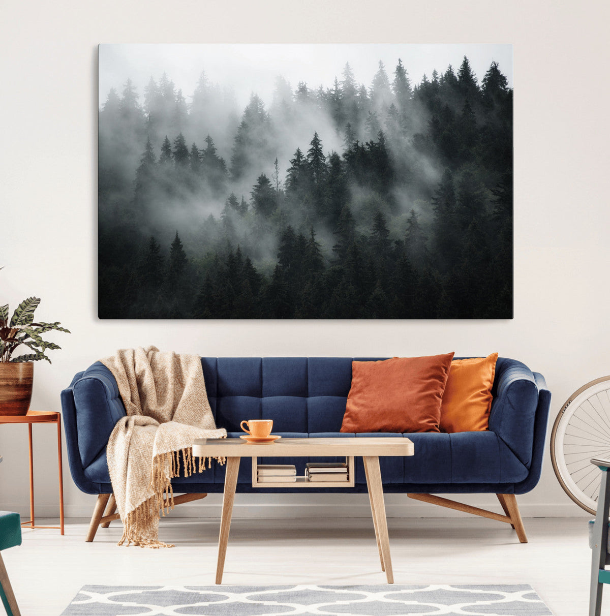 Foggy Forest Wall Art Canvas Print | 3 Panel Large Misty