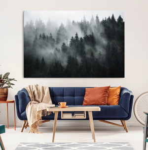 Foggy Forest Wall Art Canvas Print | 3 Panel Large Misty
