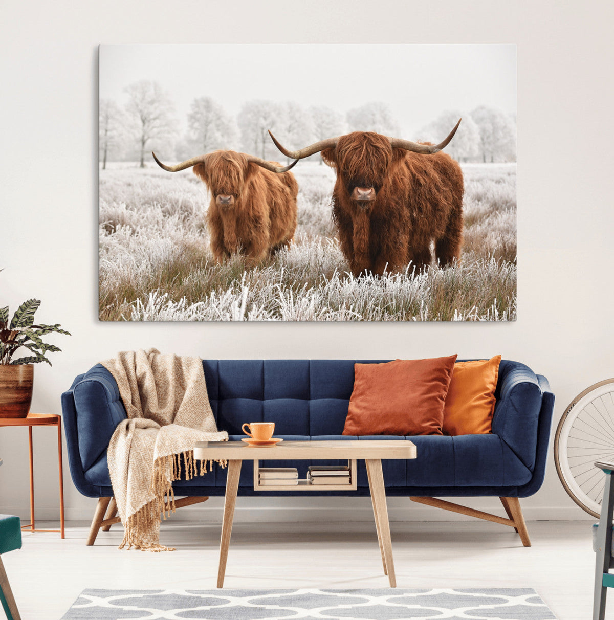 Longhorn Cattle Wall Art Canvas Print, Framed Farmhouse