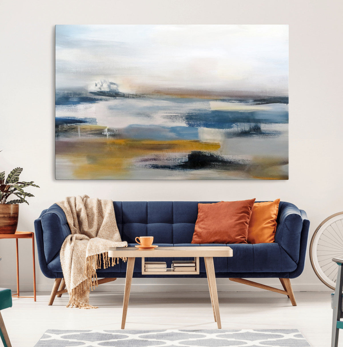 Abstract Landscape Wall Art Canvas | 3 Panel Modern Blue,