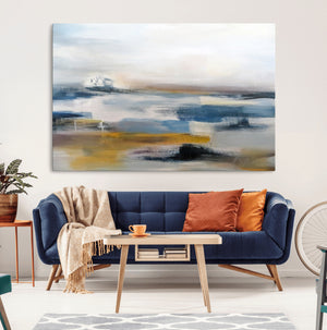 Abstract Landscape Wall Art Canvas | 3 Panel Modern Blue,
