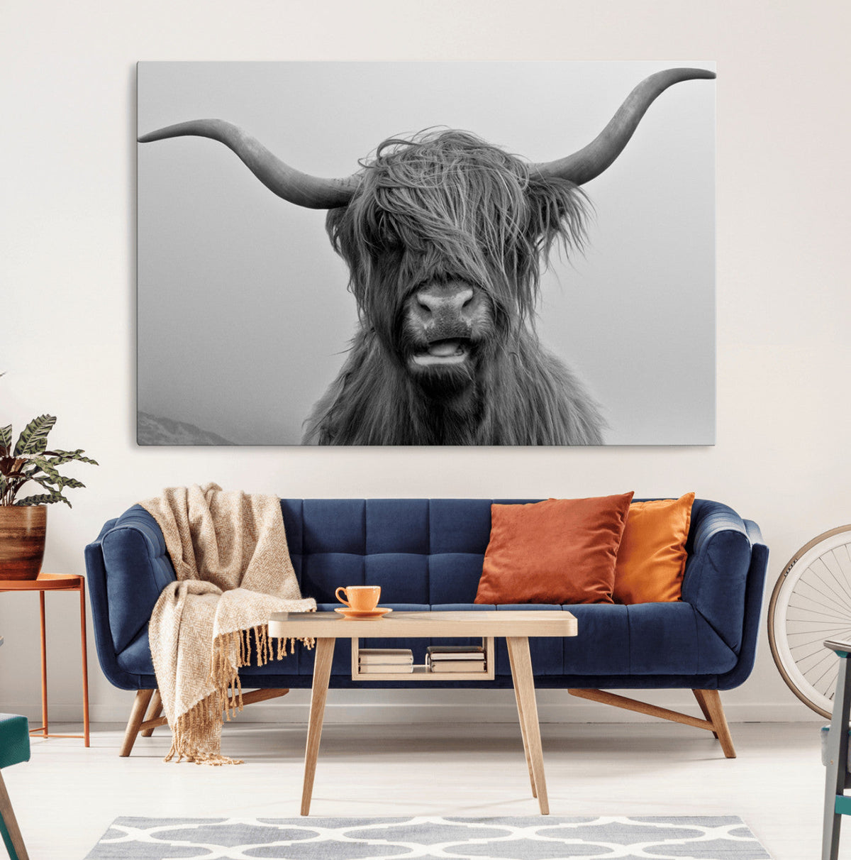 Texas Cow Wall Art Canvas, Texas Longhorn Cattle Canvas