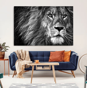 Black and White Lion Canvas Wall Art Print – Wildlife