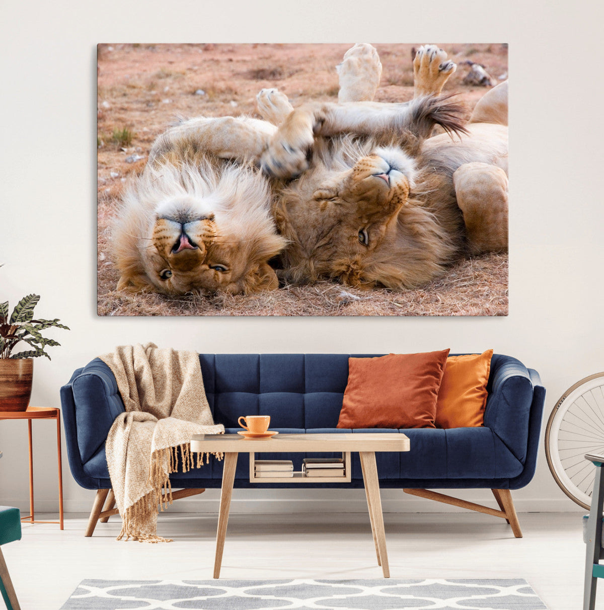Lion Pair Wall Art Canvas Print – Framed Wildlife Scene with