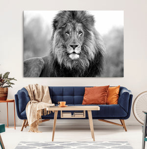 Black and White Lion Canvas Wall Art – Animal Print Artwork