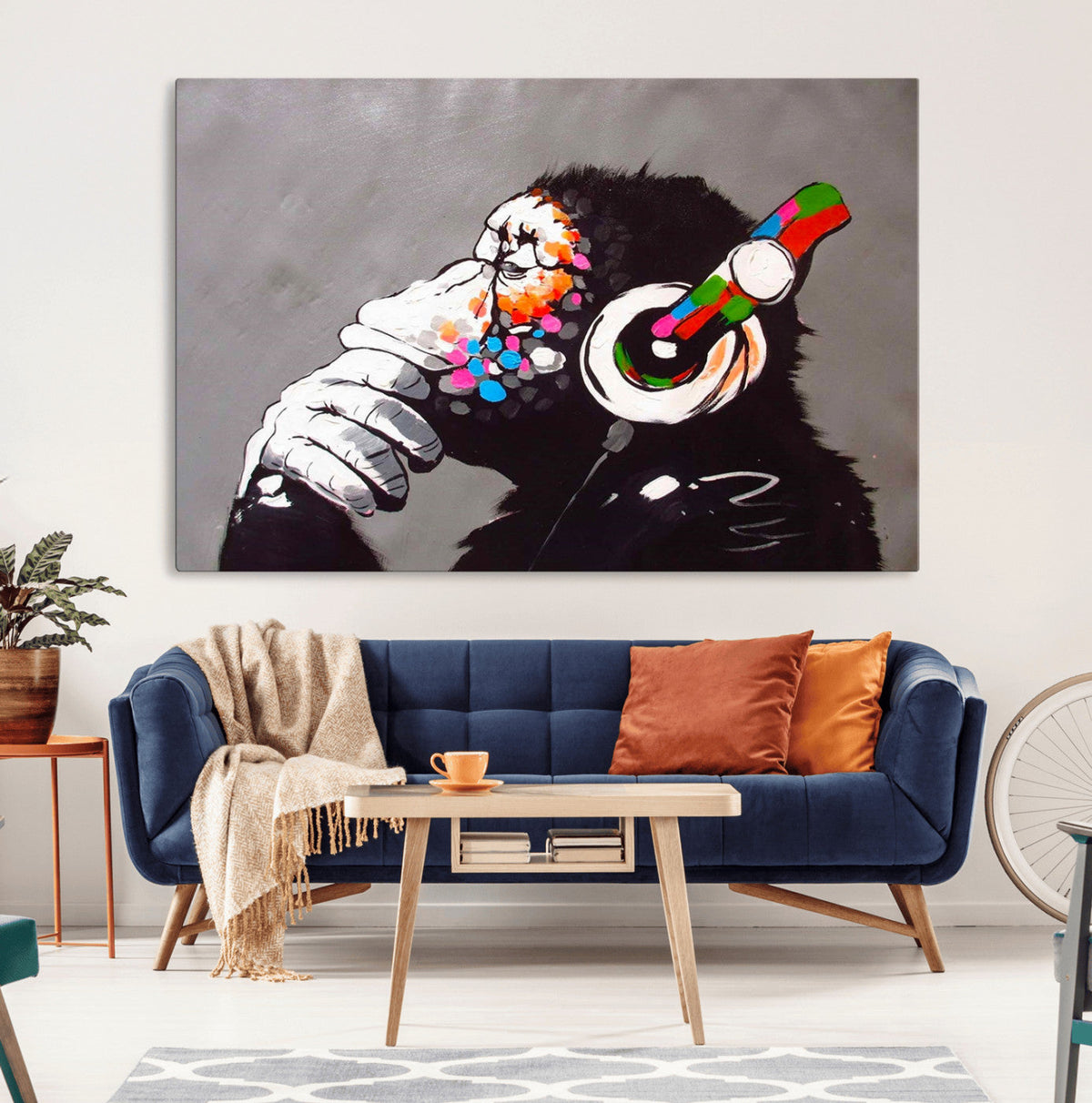 Dj Monkey Listening to Music Wall Art Print | Banksy Monkey