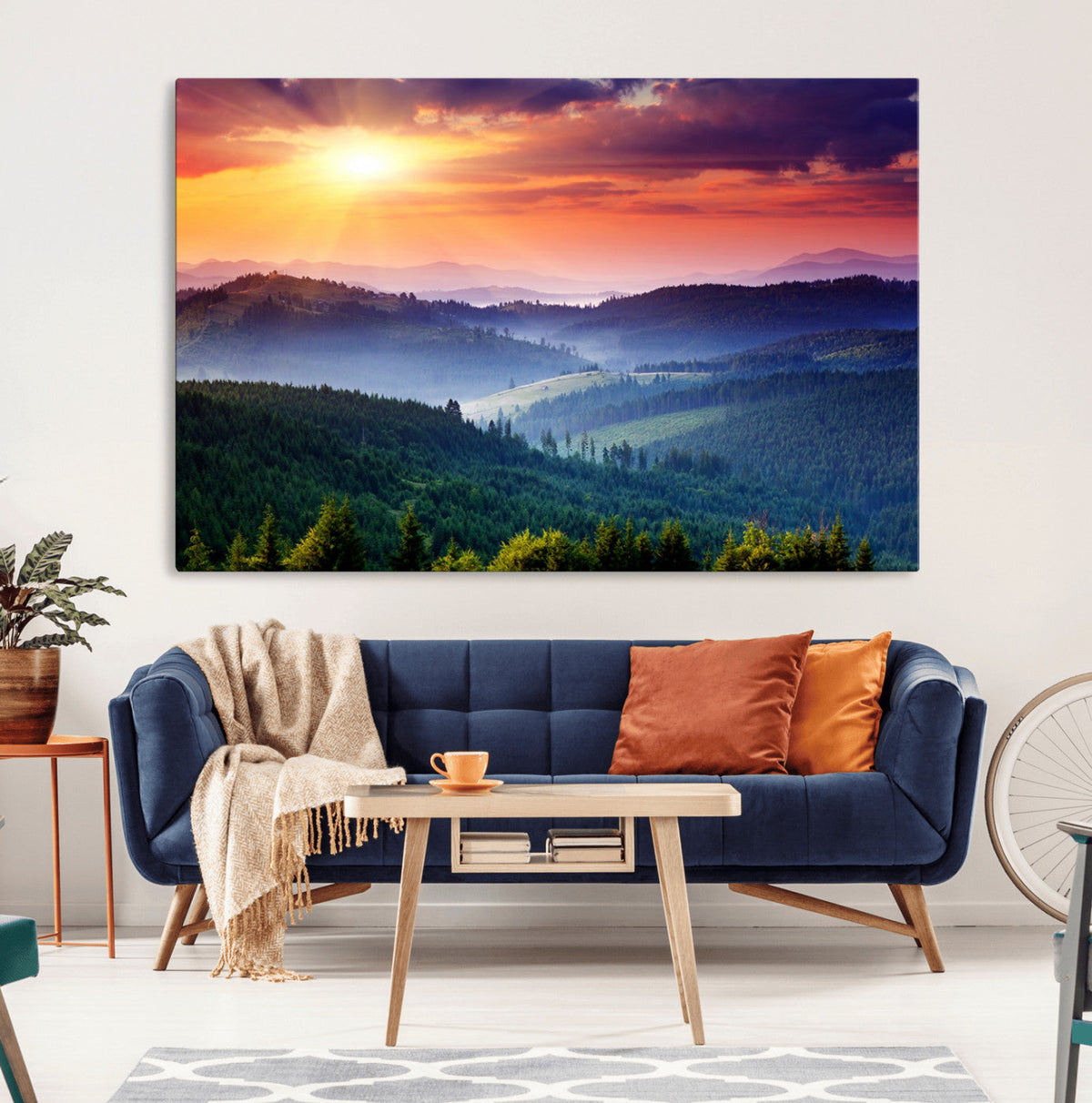Mountain and Sunset Wall Art Canvas Print