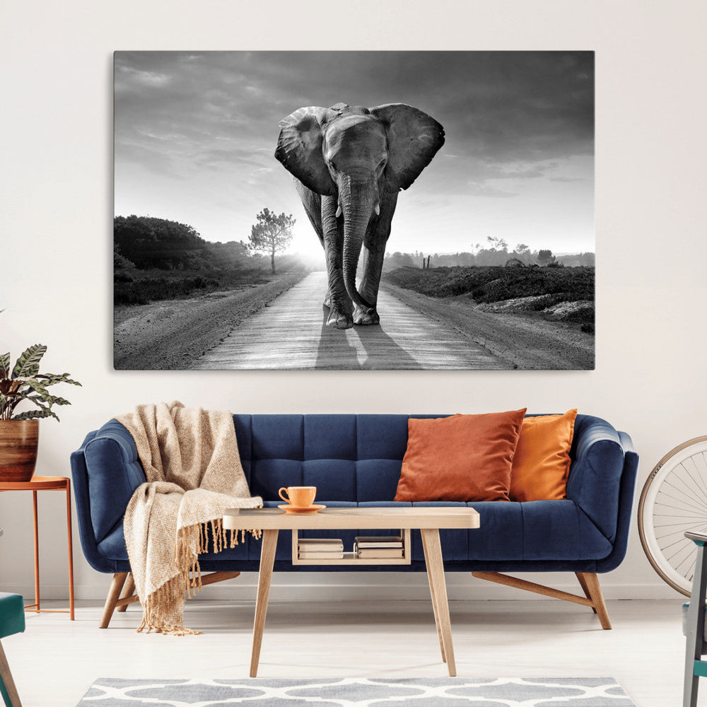 Black and White Elephant Wall Art Canvas Print
