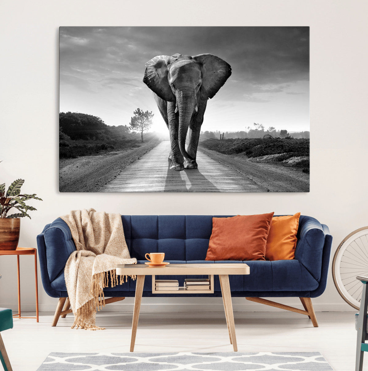 Black and White Elephant Wall Art Canvas Print
