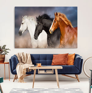 Animal Wall Art Three Horses Farmhouse Art Canvas, Framed