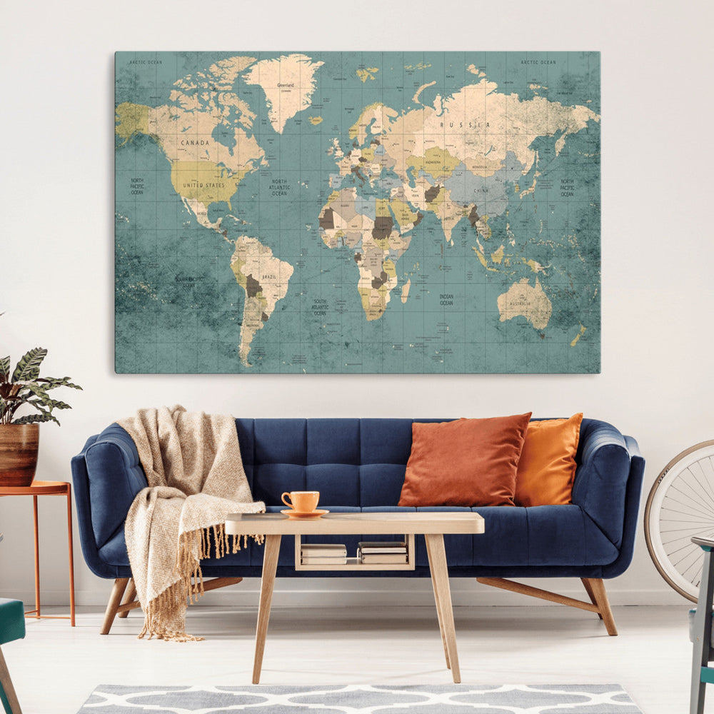 Classic World Map Canvas Print – Framed Vintage Map Wall