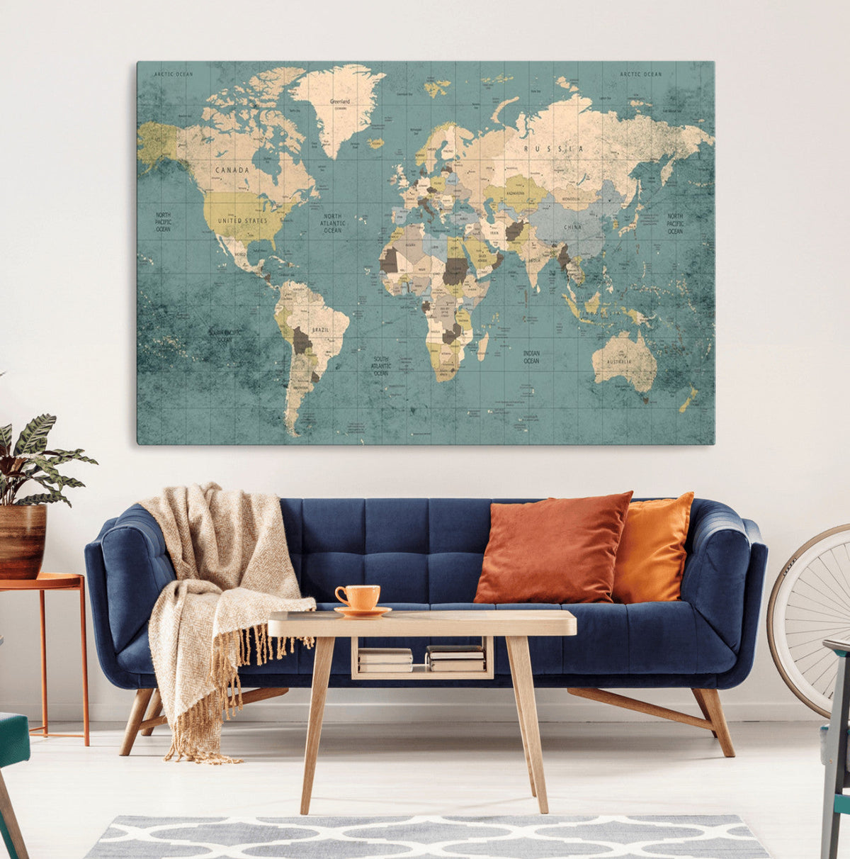 Classic World Map Canvas Print – Framed Vintage Map Wall
