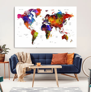 World Map Canvas Print – Detailed Map of the World Wall Art