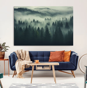 Misty Forest Wall Art Premium Canvas Print a Foggy and
