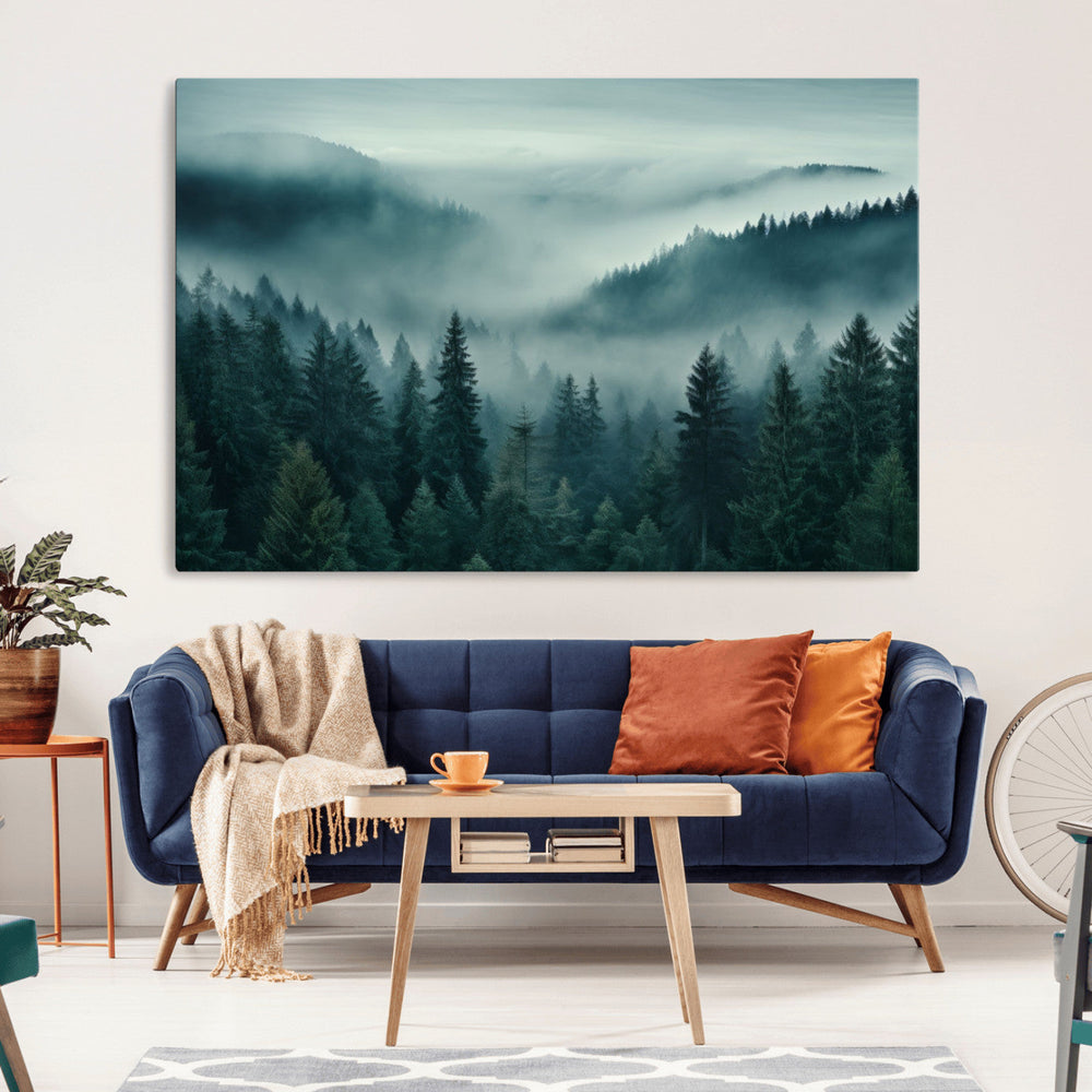 Captivating Misty Foggy Forest Wall Art Premium Canvas Print