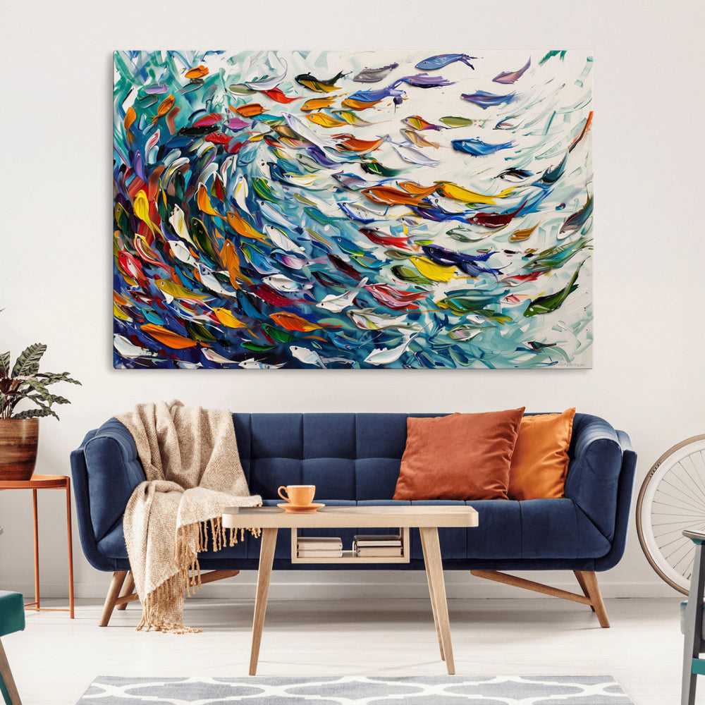 Modern Abstract Fish Shoal Wall Art Canvas Print, Colorful