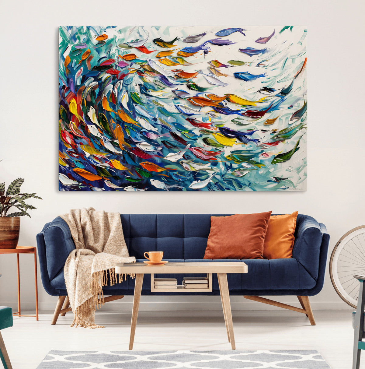 Modern Abstract Fish Shoal Wall Art Canvas Print, Colorful