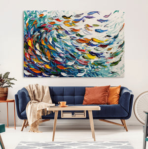 Modern Abstract Fish Shoal Wall Art Canvas Print, Colorful