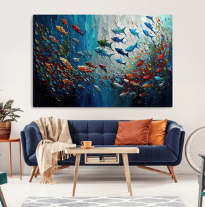 Modern Abstract Fish Shoal Wall Art Canvas Print, Colorful