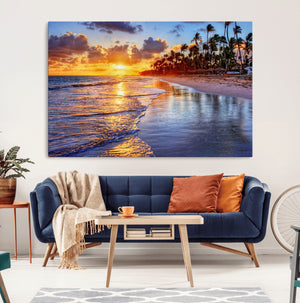 Serene Beach Sunset Wall Art Canvas- Coastal Seascape Print