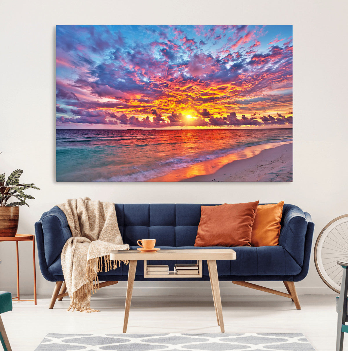Vibrant Sunset Beach Wall Art - Ocean Sunset Canvas Print |