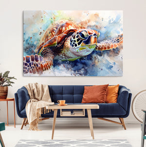 Watercolor Sea Turtle Wall Art Canvas Print - Vibrant Ocean