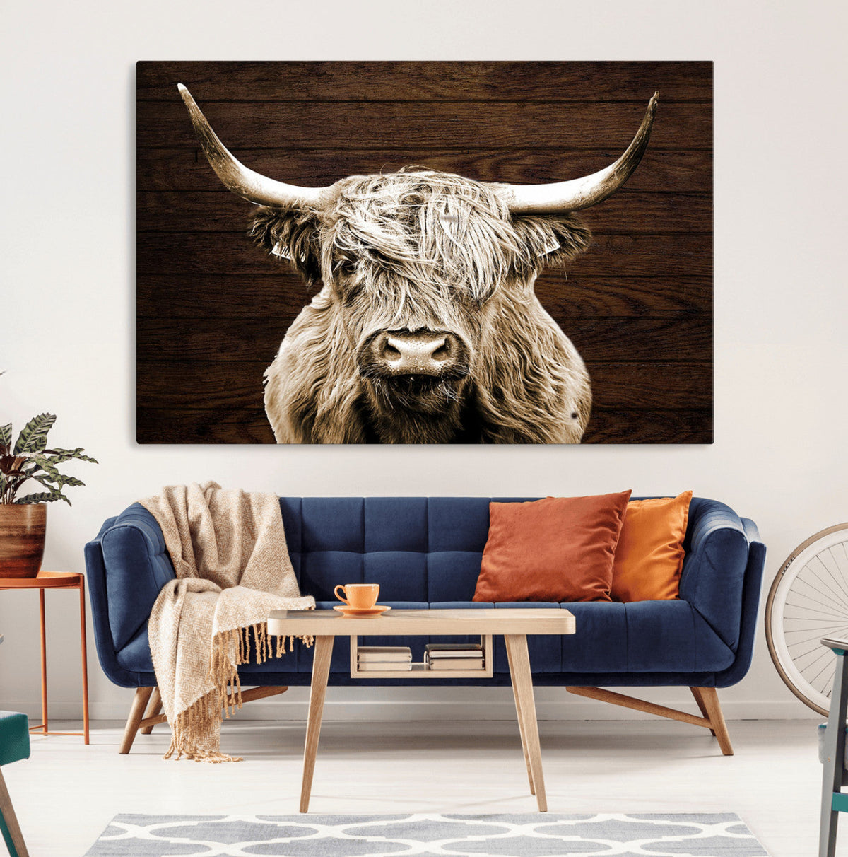 Highland Cow Wall Art Canvas Print, Rustic Farmhouse Decor,