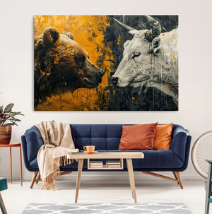 Bear and Bull Wall Art Canvas Print – Abstract Animal