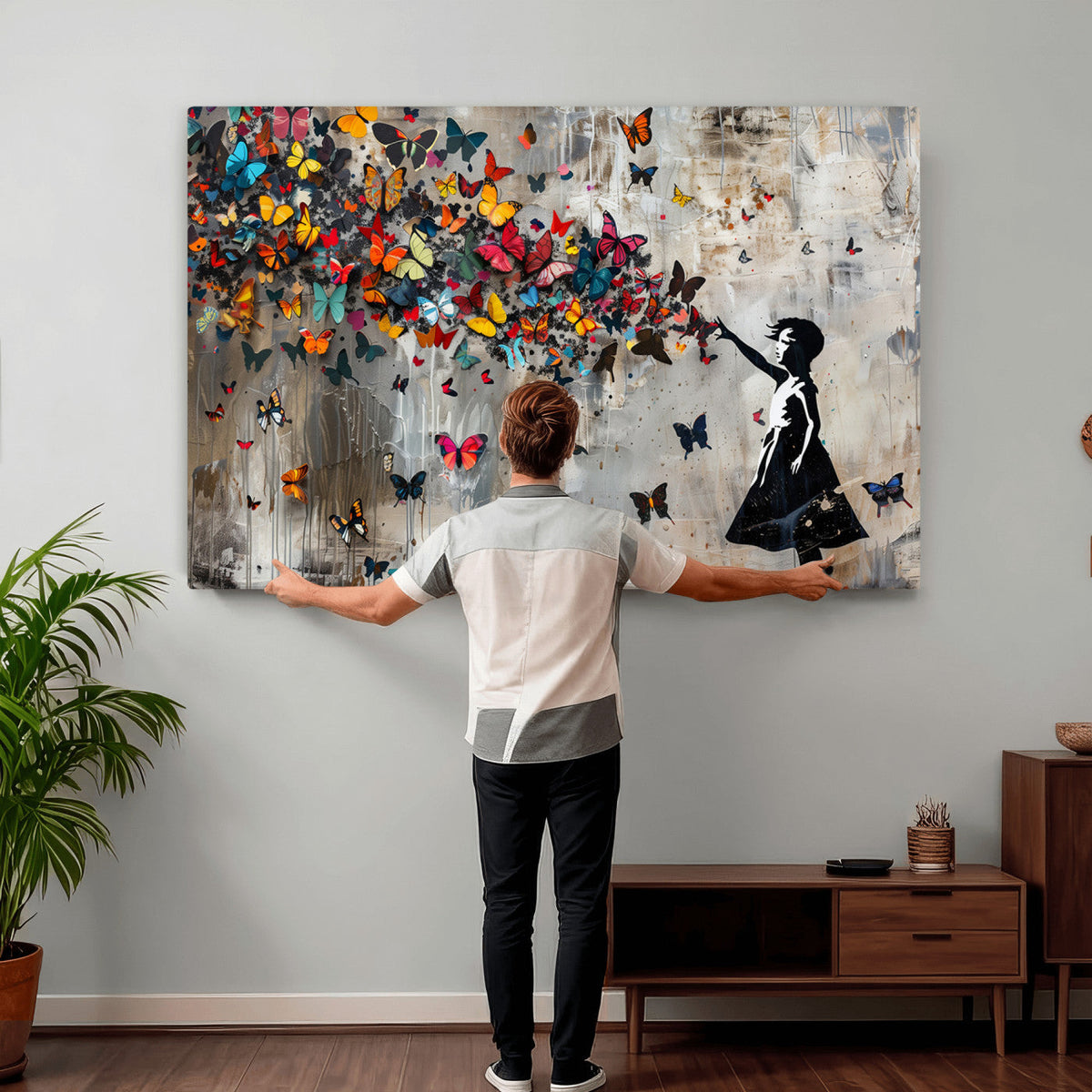 Banksy Wall Art - Banksy Girl and Butterfly Explosion Wall