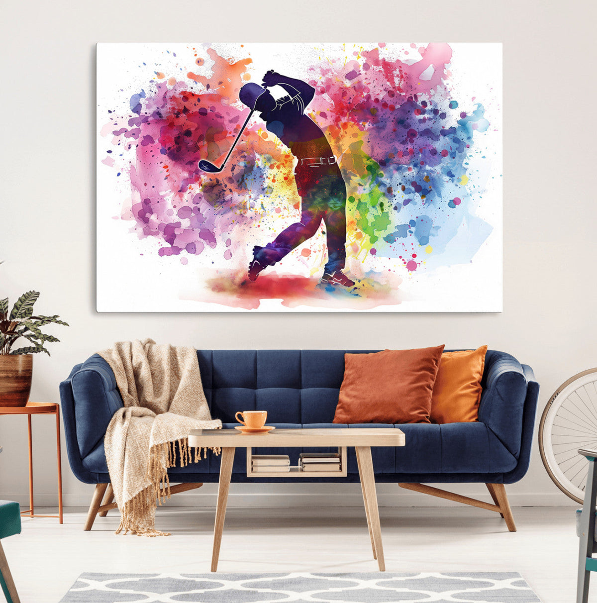 Colorful Golfer Swing Wall Art Canvas Print - Ready to Hang,