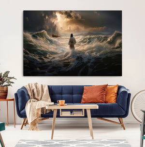 Jesus Walking on Water Wall Art Canvas Print - Religious