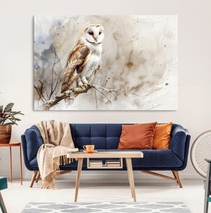 Barn Owl Wall Art | Watercolor Canvas Print | Perfect for