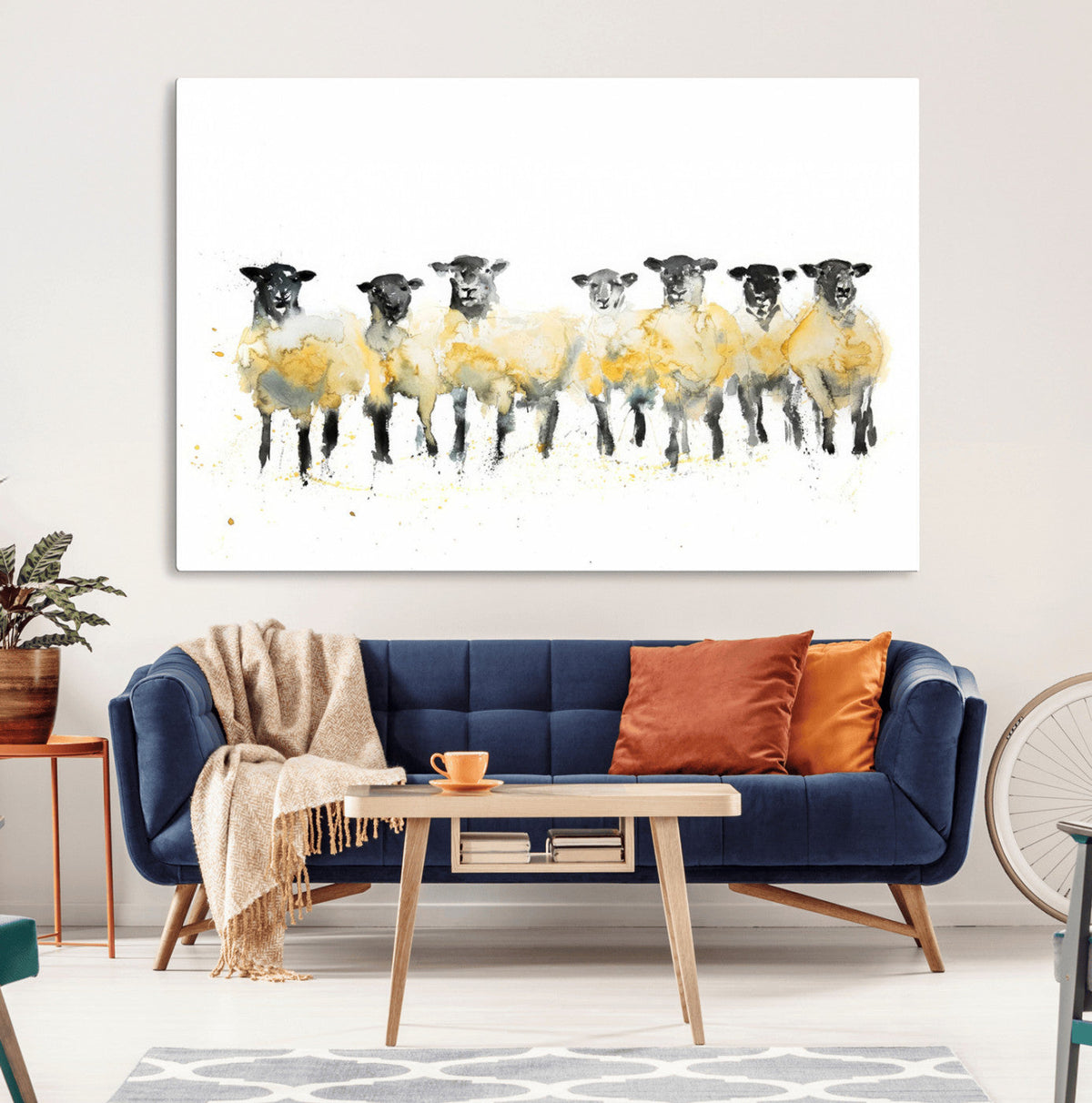 Farmhouse Wall Art Sheep Print | Ready to Hang Framed Canvas